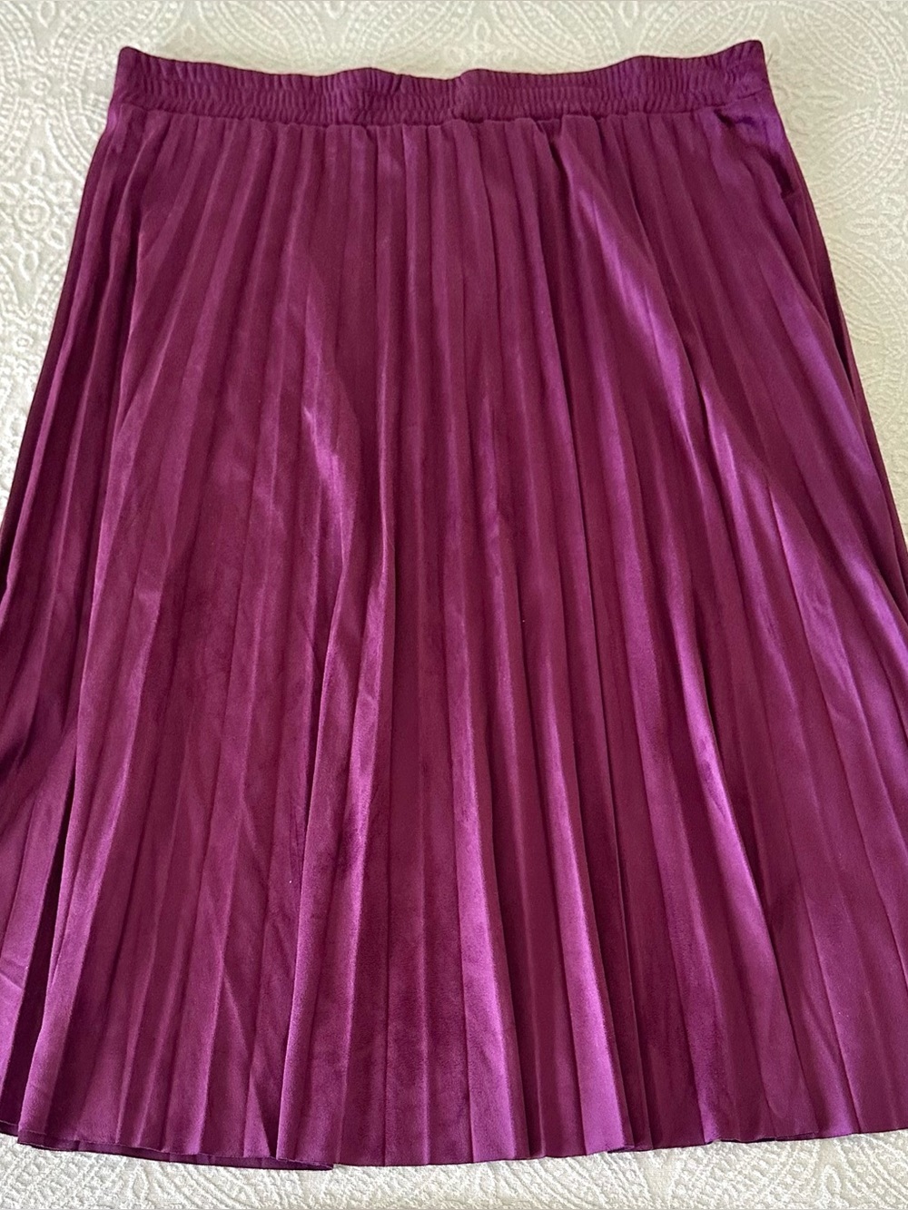 Ladies John Paul Richard Maroon Burgundy Velvet Pleated Midi A Line Skirt Large